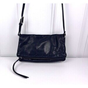 Margot Crossbody Purse Black Leather Fold Over Small Moto Boho Bag